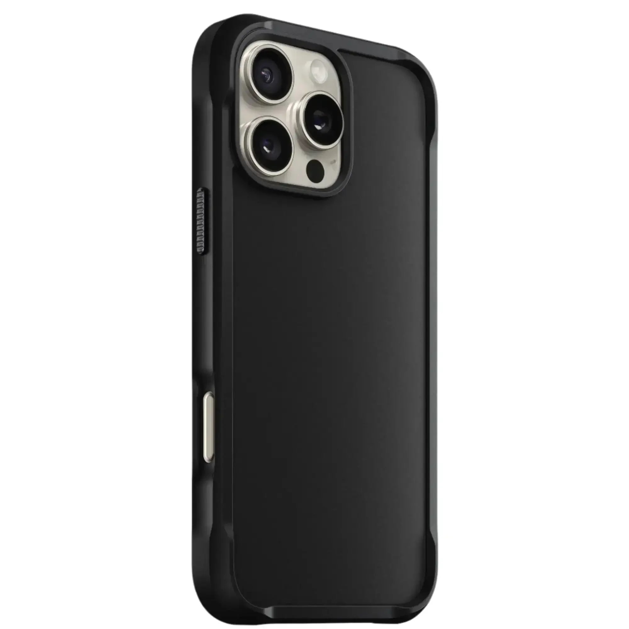 Czarne etui ochronne na smartfon z widoczną potrójną kamerą, minimalistyczny design