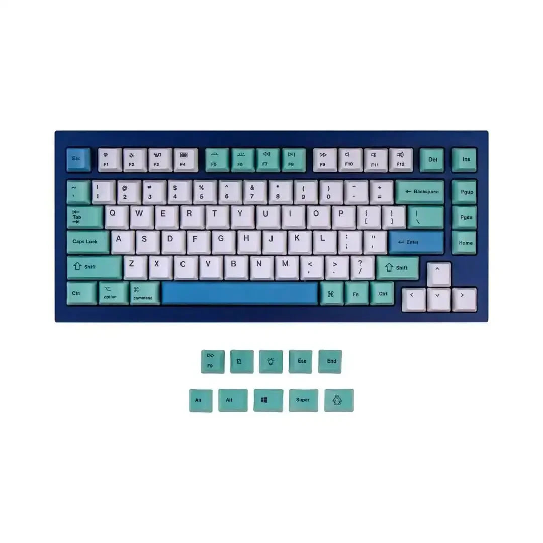 Zestaw keycapów PBT OEM dye-sub do klawiatury mechanicznej w kolorze białym i niebieskim