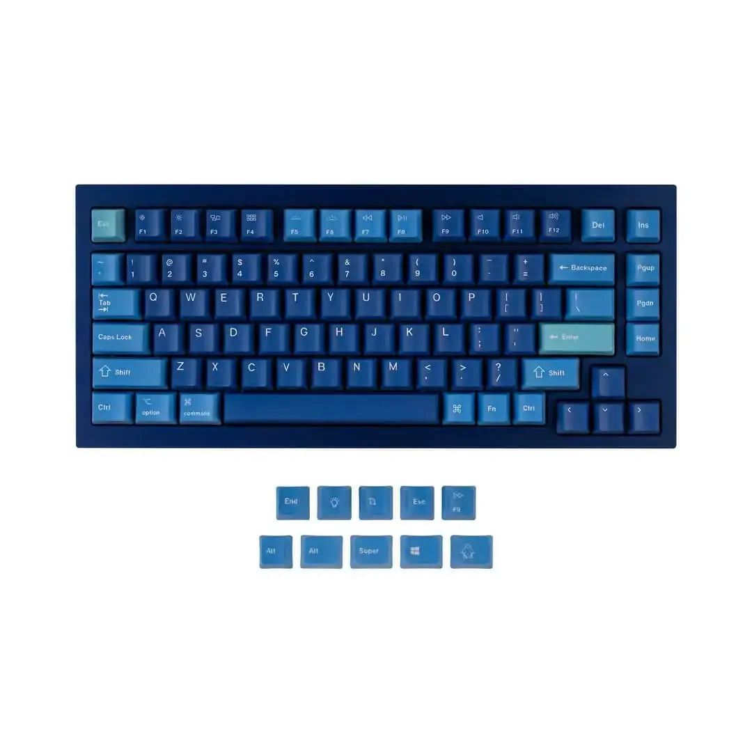 Zestaw niebieskich keycapów PBT do klawiatury mechanicznej, układ ANSI, motyw ocean