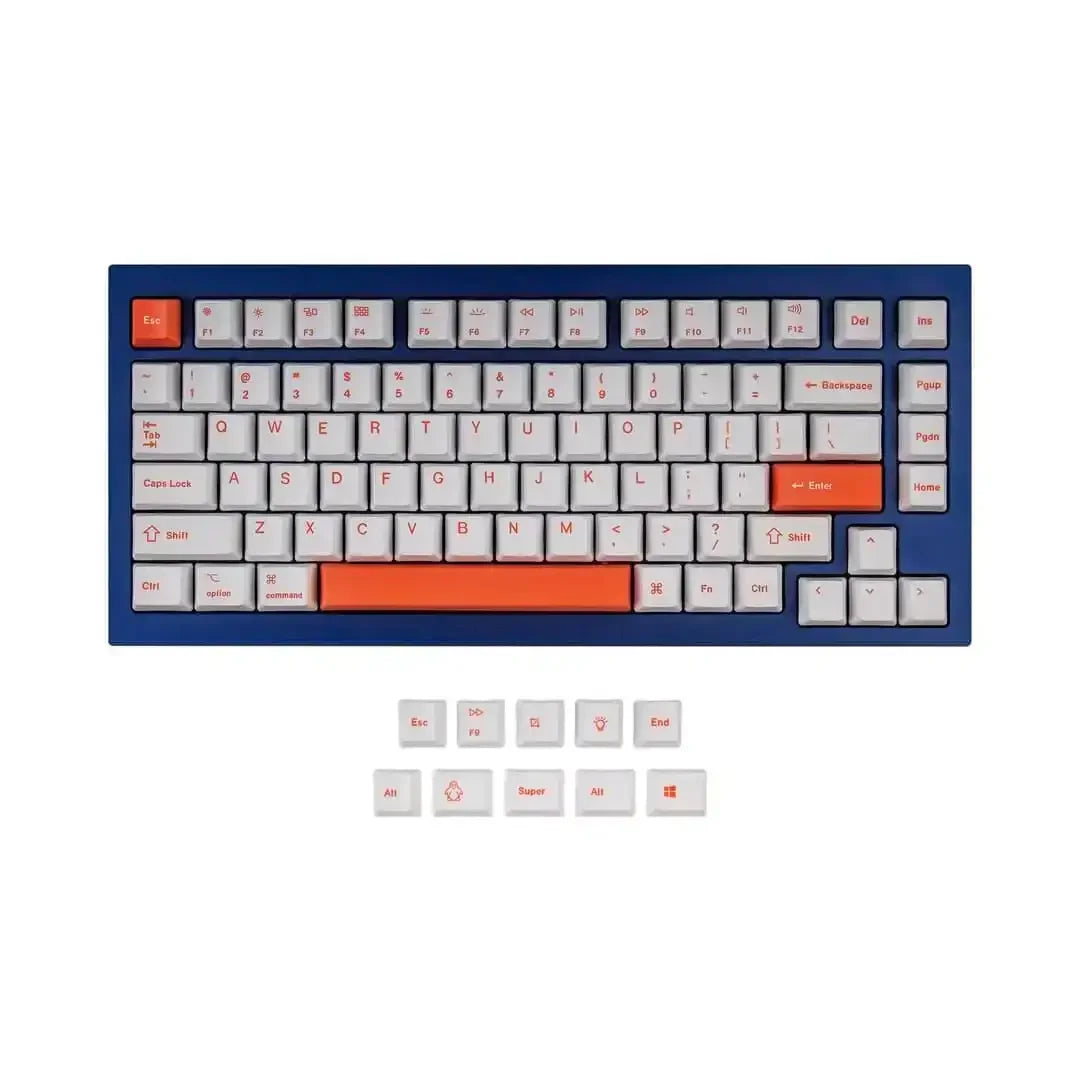 Zestaw keycapów PBT do klawiatury mechanicznej, białe z pomarańczowymi akcentami, profil OEM.