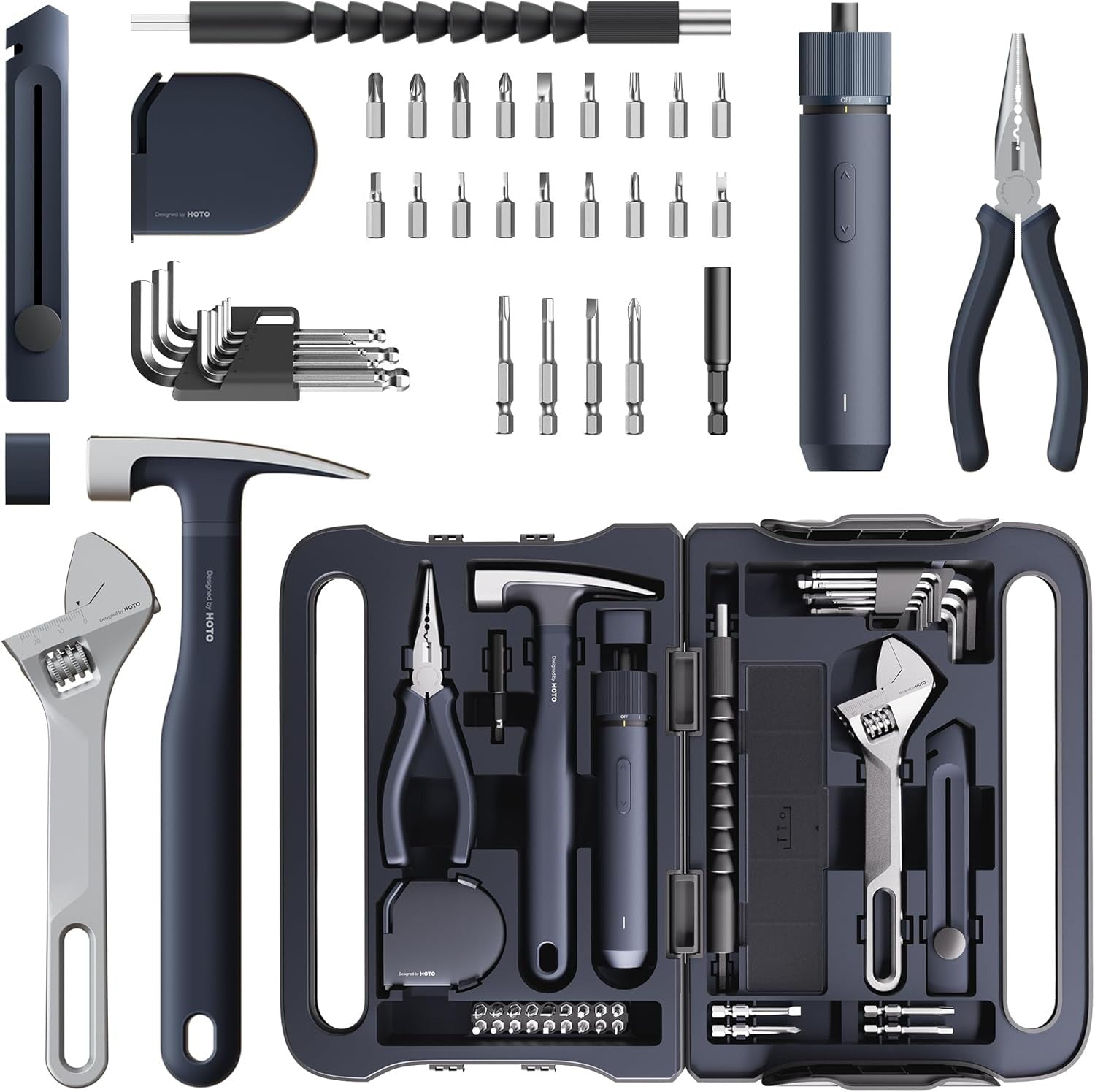 HOTO - 40 Piece Household Tool Kit - Zestaw Narzędzi Domowych z Wkrętakiem 3.6V