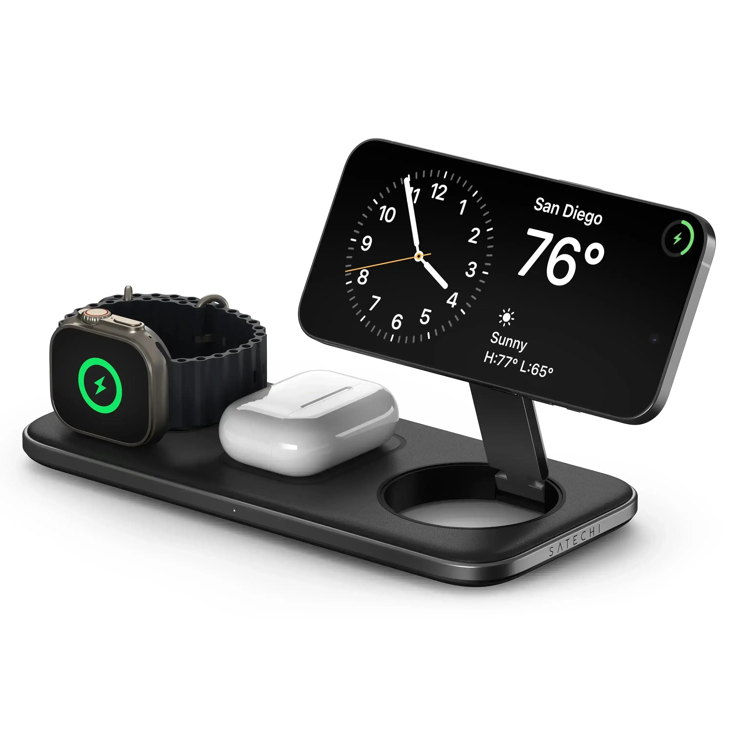 Stacja ładowania bezprzewodowa na zegarek, słuchawki i smartfon, akcesoria do biura