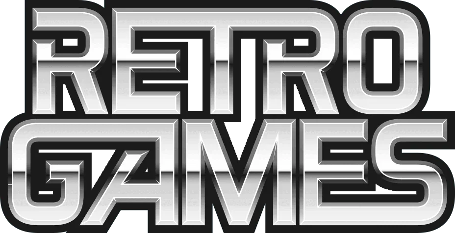 Logo Retro Games w stylu retro z efektem 3D, idealne dla fanów klasycznych gier