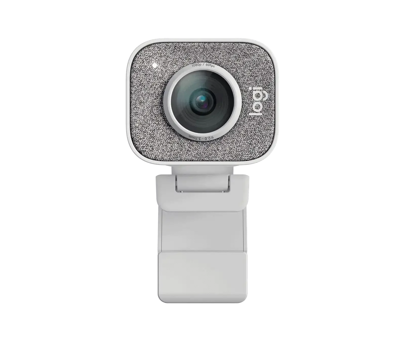 Biała kamera internetowa Full HD, kwadratowa, z wyraźnym obiektywem, idealna do home office
