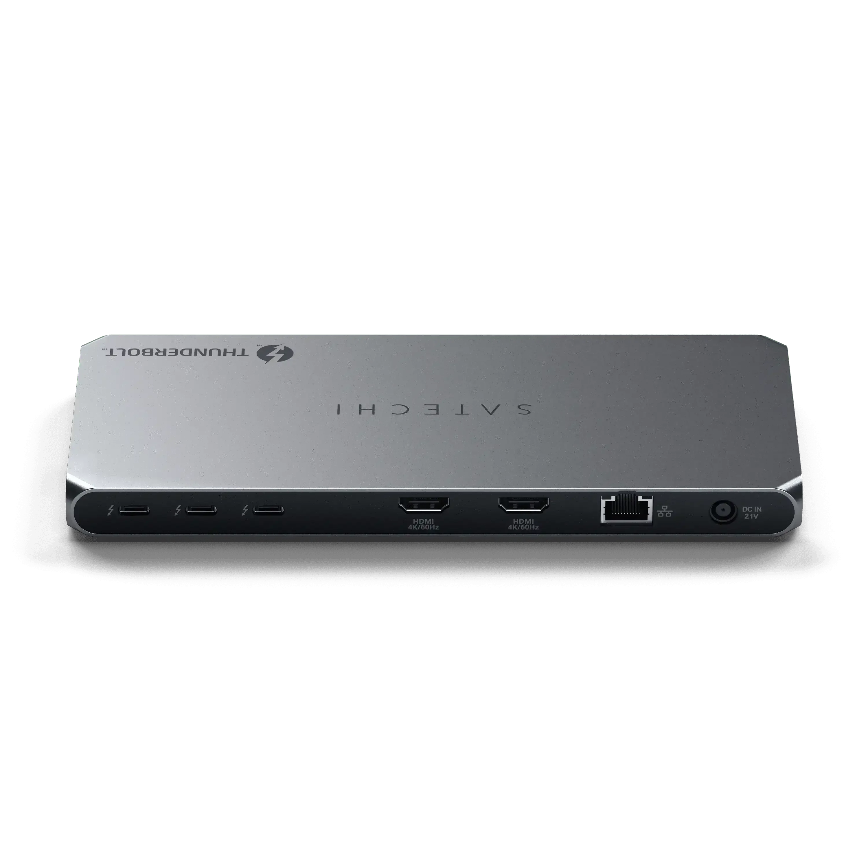 Stacja dokująca Thunderbolt 4 do wielu monitorów, złącza USB-C, HDMI, Ethernet, srebrna