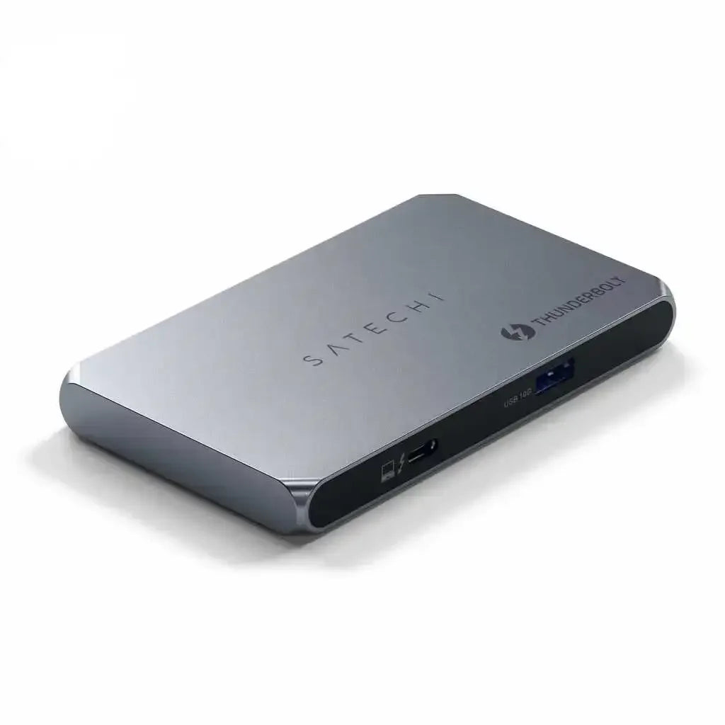 Srebrny hub Thunderbolt 4 USB-C do biura, kompaktowy adapter z portem USB-A