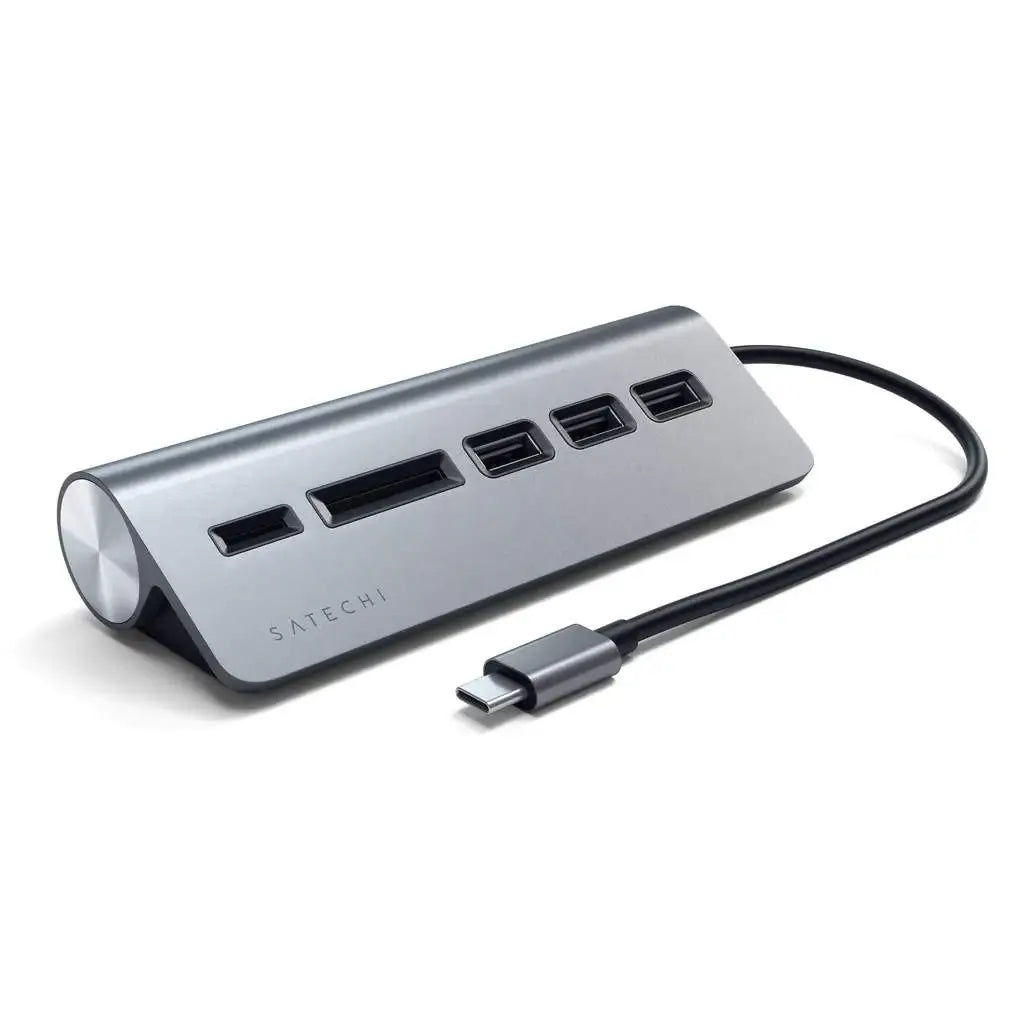 Satechi aluminiowy hub USB 3.0 w kolorze space gray z portami USB i czytnikiem kart SD