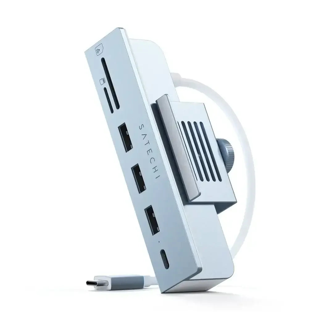 Niebieski hub USB-C z klipsem do iMac 24 cala, z portami USB i czytnikiem kart