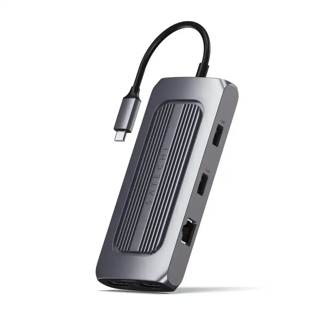 Aluminiowy hub USB-C z wieloma portami, adapter biurowy z portami HDMI, USB, Ethernet