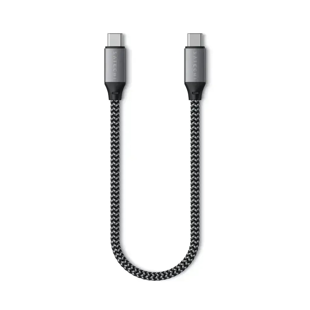Kabel USB-C do USB-C, 10 cali, w oplocie, czarno-biały, akcesorium biurowe do ładowania