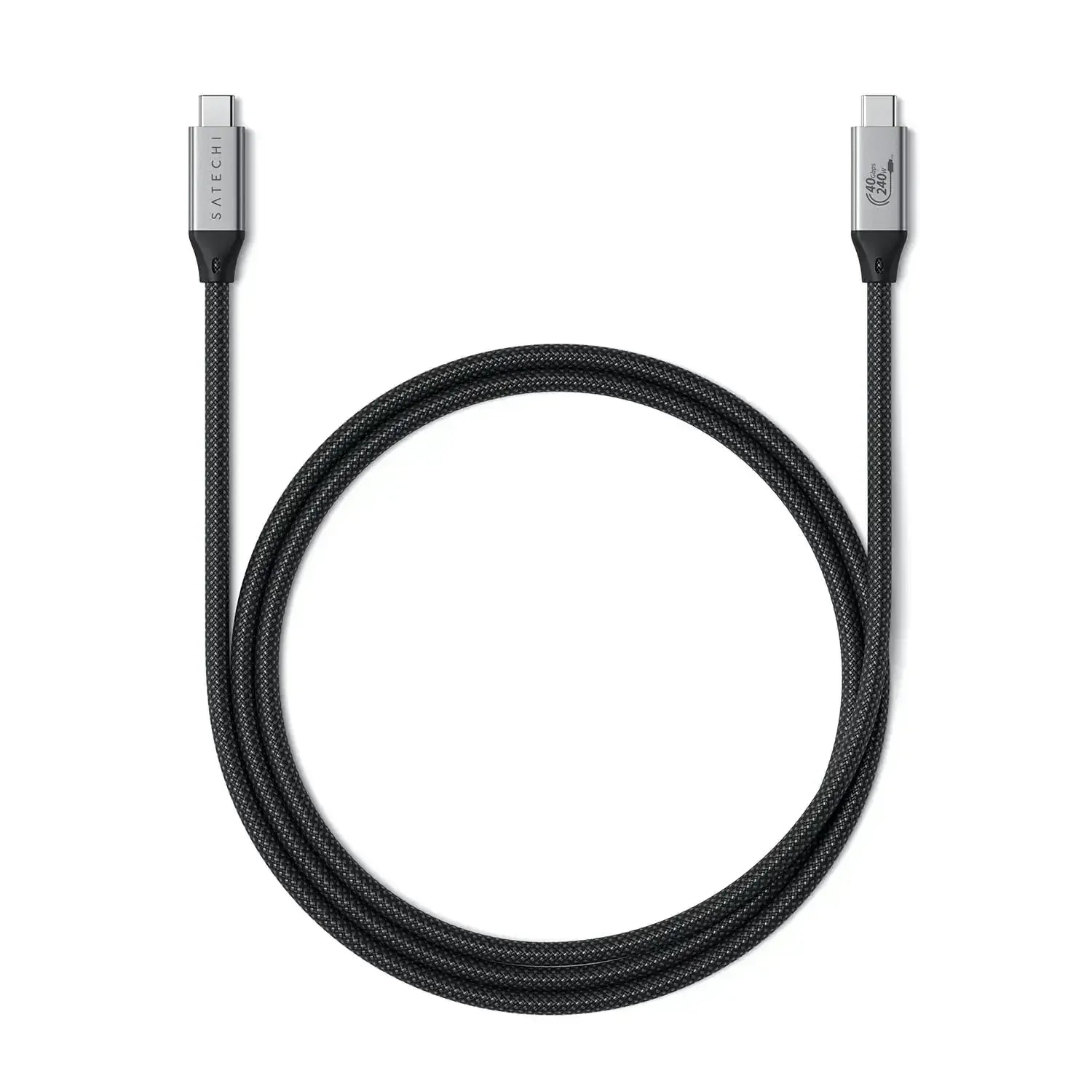 Czarny przewód USB-C o długości 1,2m, pleciony, z metalowymi końcówkami