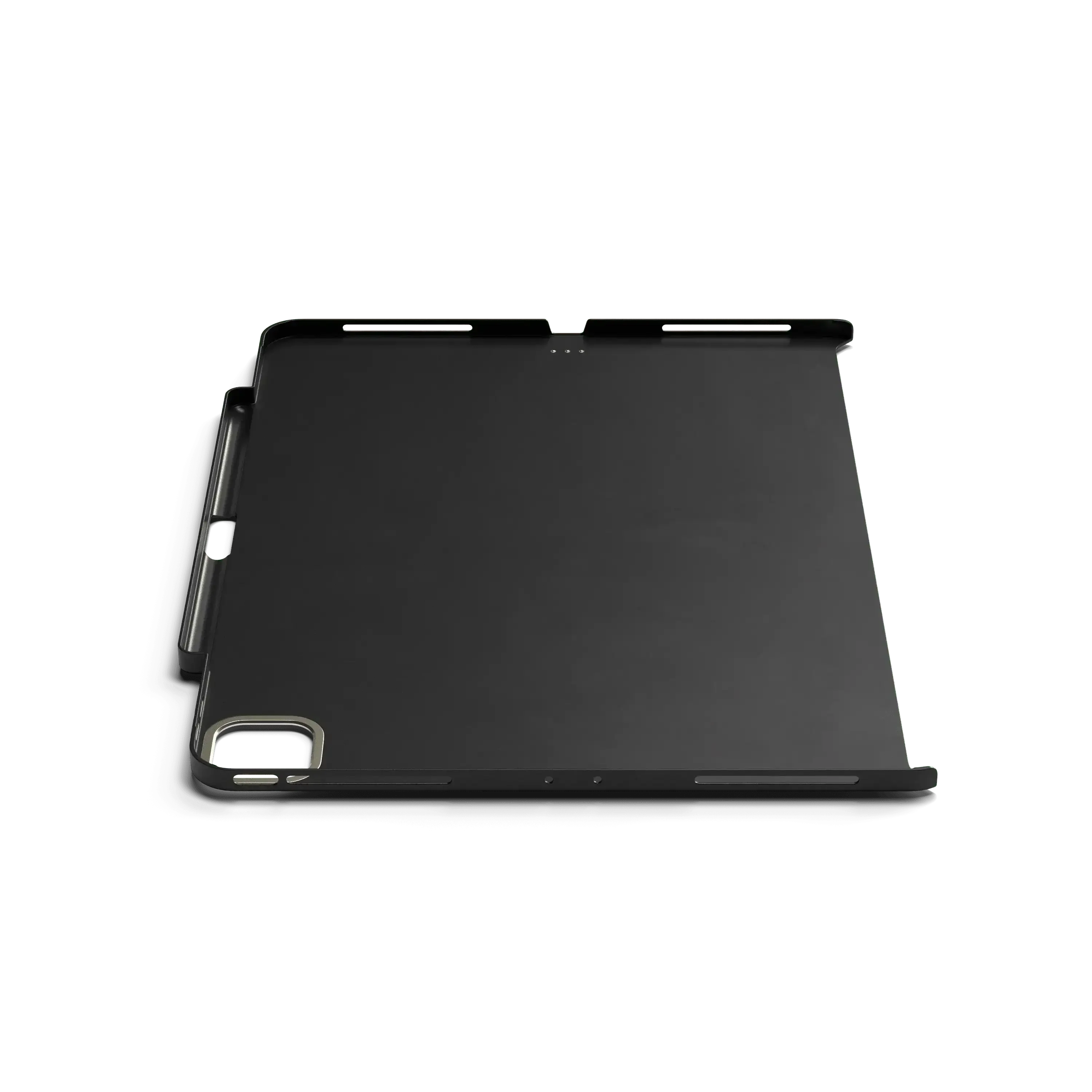 Czarna magnetyczna obudowa z wegańskiej skóry do iPada Pro, widok z tyłu, wycięcie na aparat.