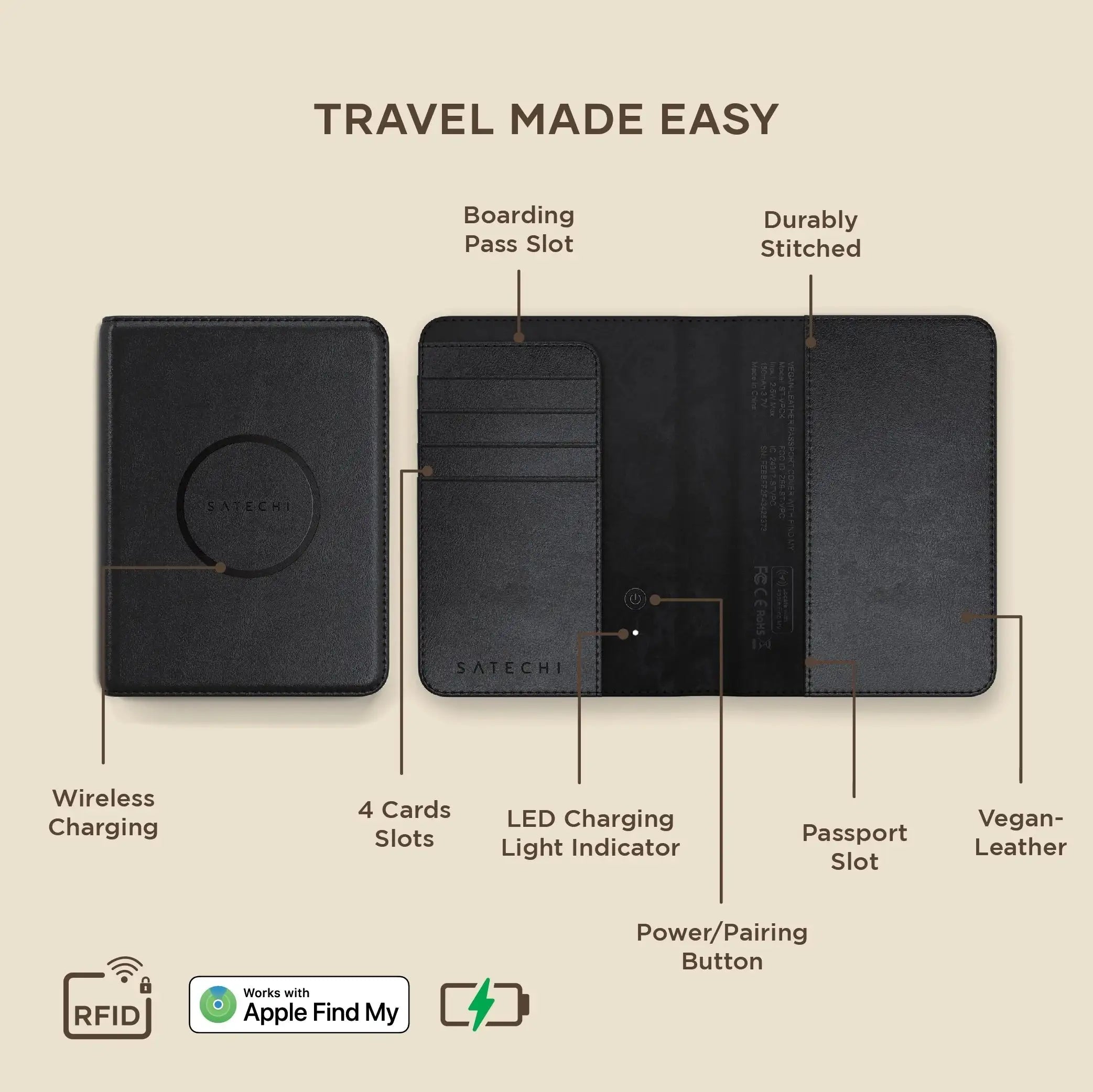 Satechi - Vegan - Leather Passport Cover with Find My - Etui na Paszport z Funkcją Śledzenia