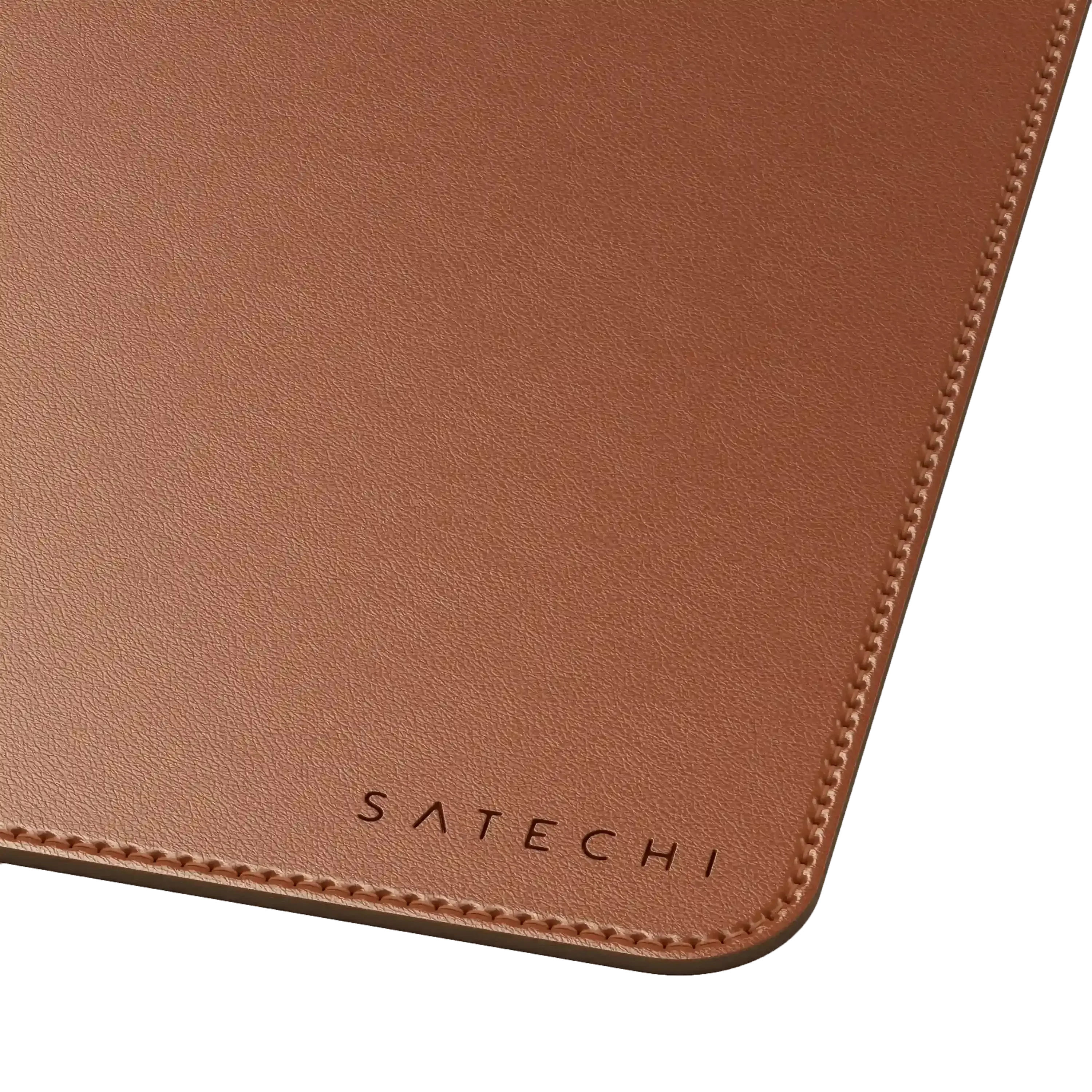 Brązowa mata na biurko z wegańskiej skóry, eleganckie przeszycia, minimalistyczny design