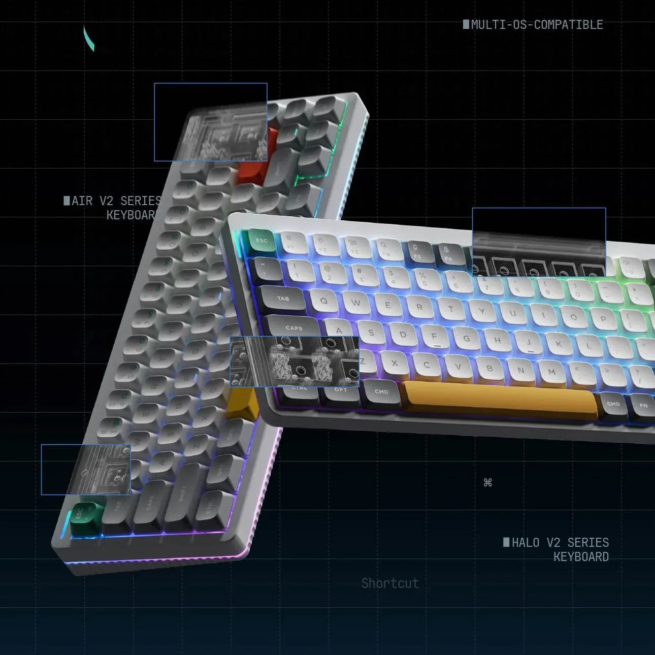 Mechaniczna klawiatura Air V2 i Halo V2 z RGB, kompatybilna z wieloma systemami, idealna do home office