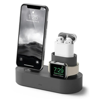Stacja dokująca na smartfona, słuchawki bezprzewodowe i smartwatch do biura
