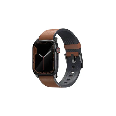 Smartwatch z brązowym skórzanym paskiem, nowoczesny zegarek elektroniczny