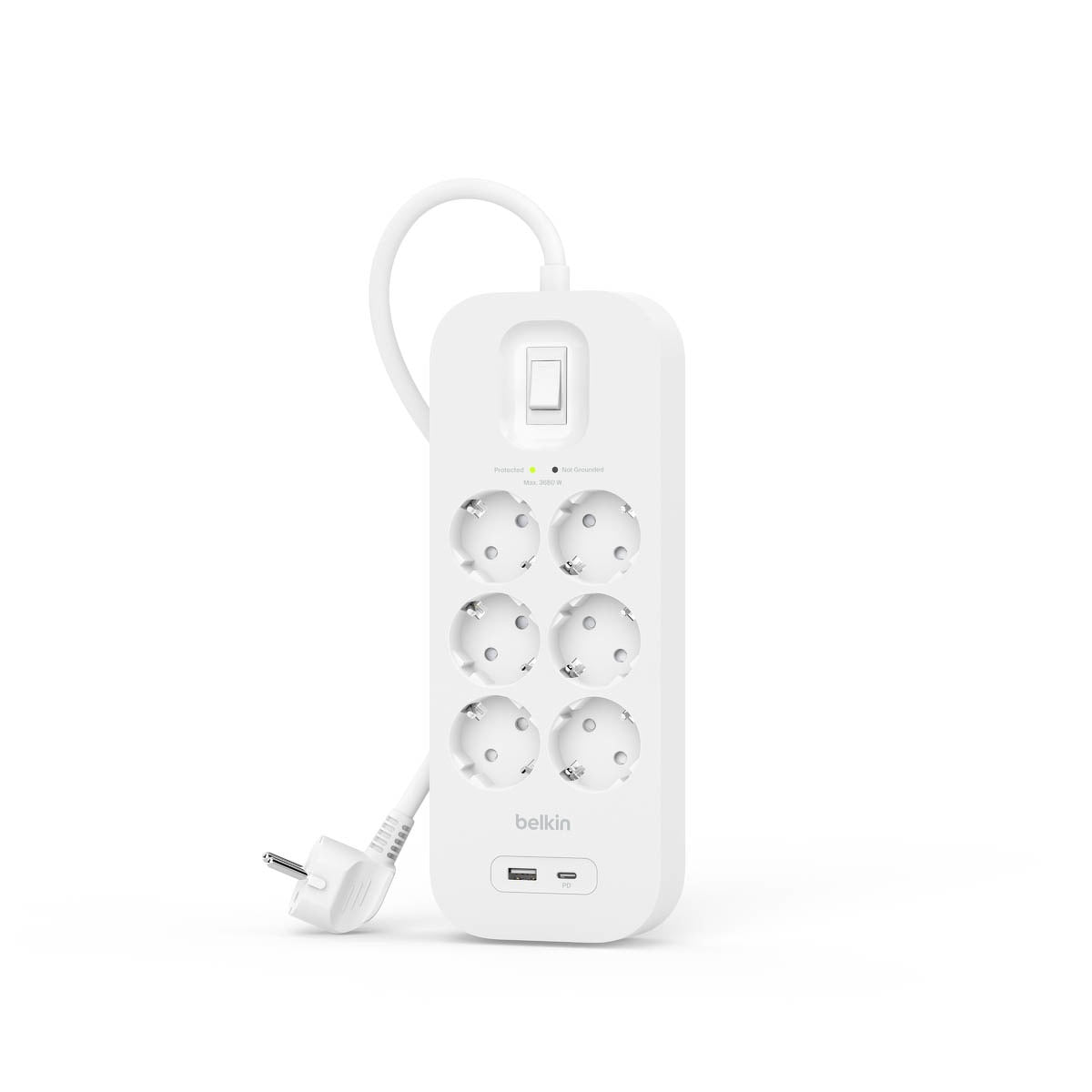 Belkin - listwa zasilająca, 6-portowa + 1xUSB-A 1xUSB-C 650J, Schuko