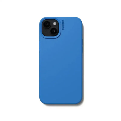 Niebieskie etui na smartfona z widocznym aparatem, minimalistyczny design