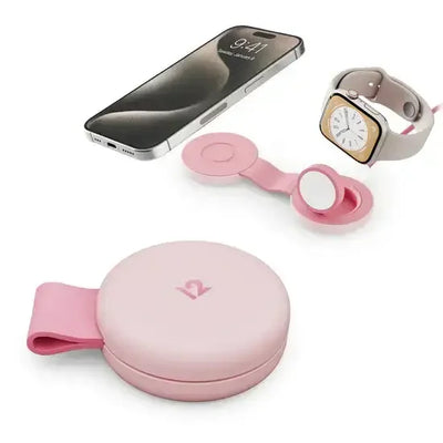 Różowa składana ładowarka bezprzewodowa do Apple Watch i iPhone, akcesorium biurowe
