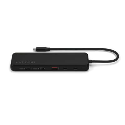 Czarny adapter USB-C z wieloma portami, do triple display i rozbudowy biura domowego