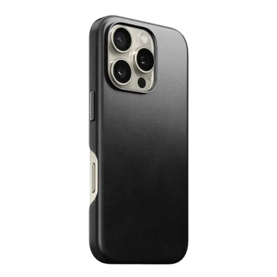 Czarny minimalistyczny pokrowiec na iPhone z dużym wycięciem na aparat