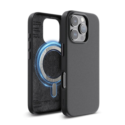 Czarne etui MagSafe do iPhone, elegancka ochrona telefonu, wycięcie na aparat