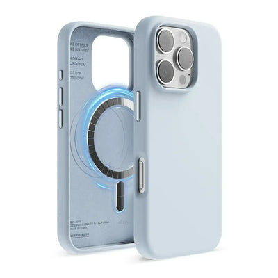 Jasnoniebieskie etui MagSafe do iPhone z odsłoniętym aparatem, elegancka ochrona smartfona