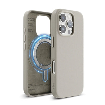Jasnoszare etui magnetyczne na iPhone z funkcją MagSafe, widok z przodu i tyłu