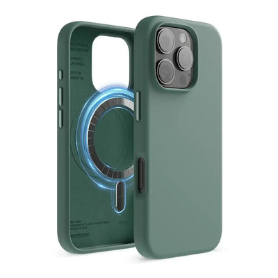 Zielone etui MagSafe do iPhone 15 Pro, ochrona smartfona, minimalistyczny design