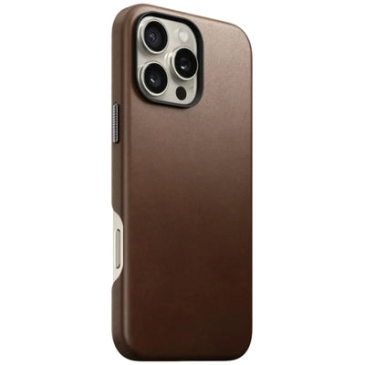 Brązowe etui na iPhone z trzema aparatami, minimalistyczny design, akcesoria do telefonu