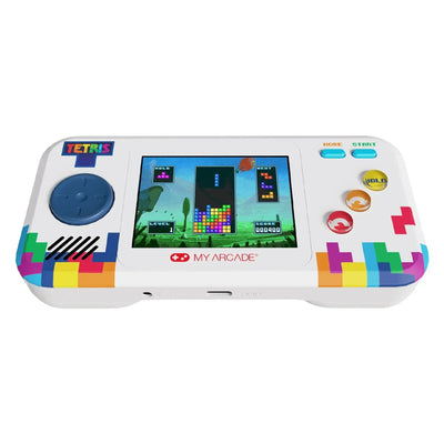 Kieszonkowa konsola do gier retro z grą Tetris, kolorowe przyciski i ekran LCD
