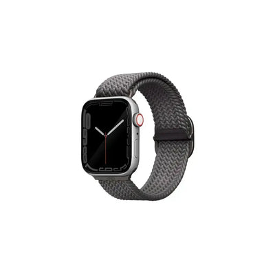 Smartwatch z szarą plecioną opaską, nowoczesny zegarek akcesorium biurowe