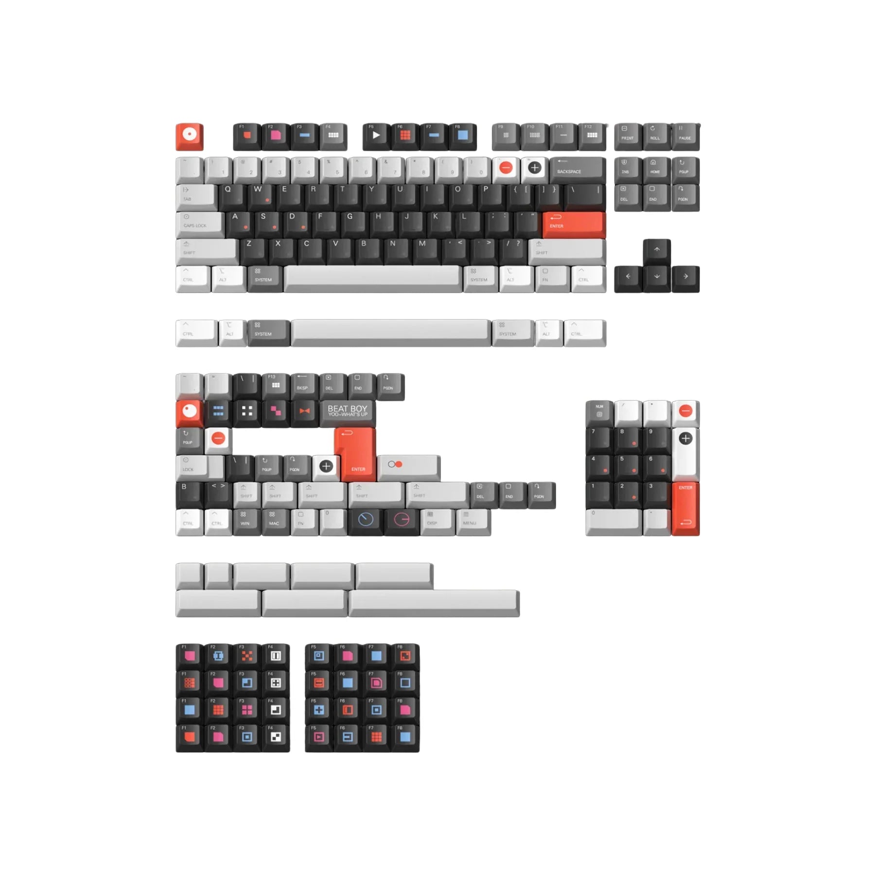 NuPhy - Beat Boy Berry Profile Dye-sub PBT Keycaps - Niskoprofilowe Nasadki do Klawiatury