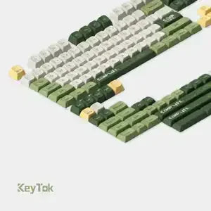 Zestaw keycapów do klawiatury mechanicznej, odcienie zieleni i żółci, akcesoria do desk setupu