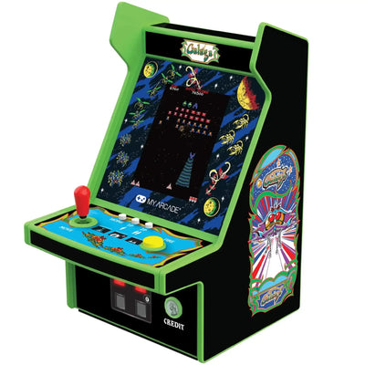 Mini automat arcade Galaga z joystickiem i kolorową grafiką retro do biura i domu