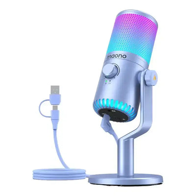 podświetlany mikrofon USB na biurko, akcesorium do home office, srebrny kolor