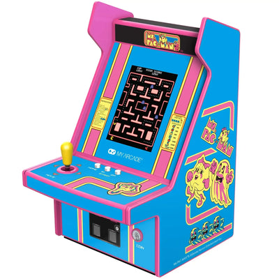 Kolorowy automat arcade Ms. Pac-Man z joystickiem i klasyczną grafiką retro