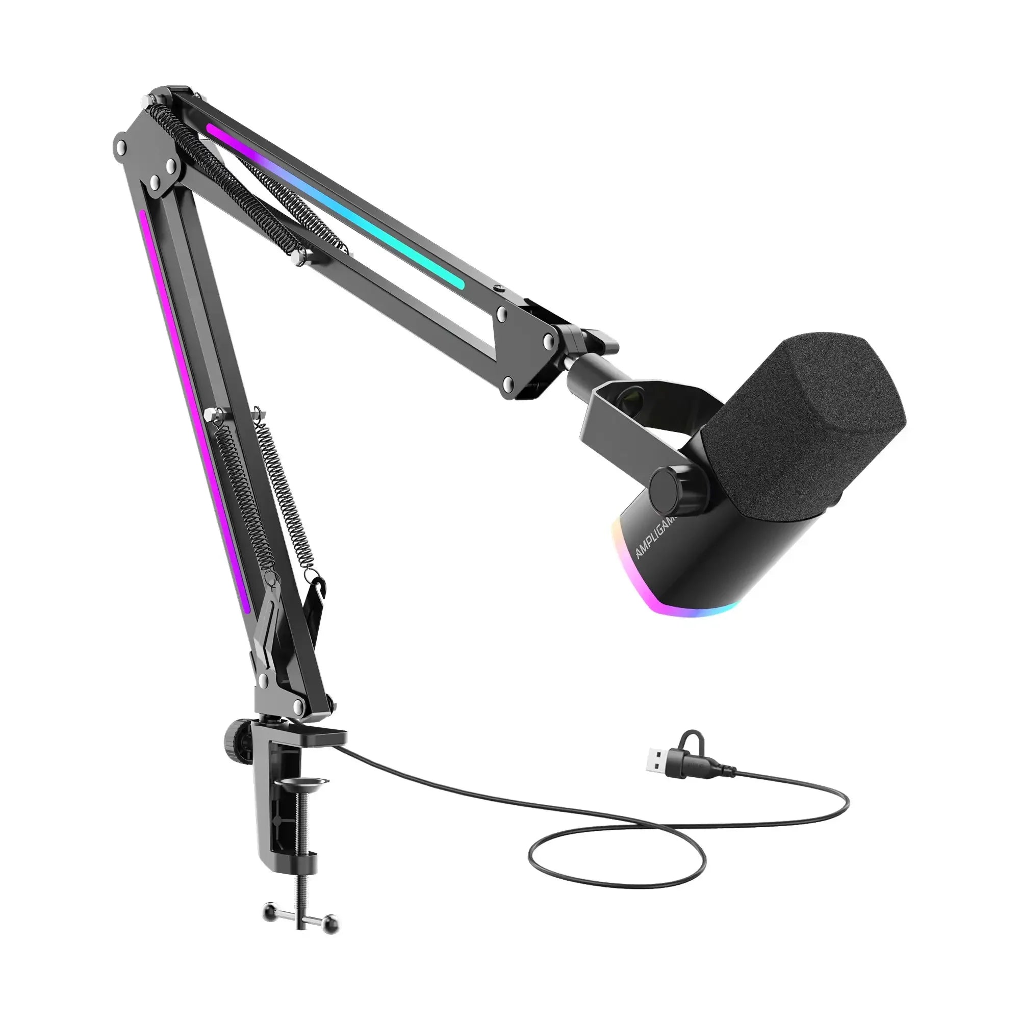 Fifine - AmpliGame - AM8PROT USB/XLR Dynamic Microphone Kit with RGB Boom Arm Stand - Mikrofon Dynamiczny z Ramieniem