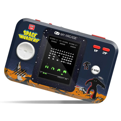 Kieszonkowa konsola retro do gier Space Invaders, ciemna obudowa, kolorowy ekran LCD