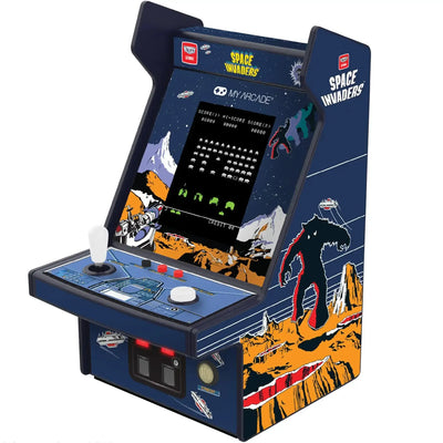 mini automat arcade Space Invaders retro, joystick, ekran z grą, dekoracja kosmiczna