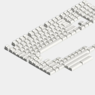 Białe keycapy do klawiatury mechanicznej, komplet na desk setup, akcesoria biurowe