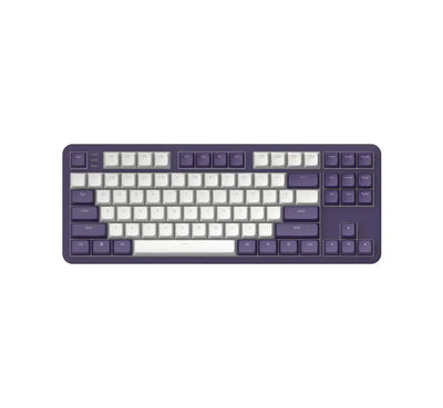 Fioletowo-biała klawiatura mechaniczna do biura i home office, układ TKL