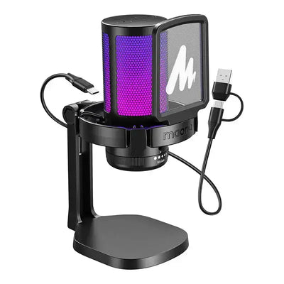 Nowoczesny mikrofon USB na biurko z filtrem i podświetleniem RGB, idealny do home office