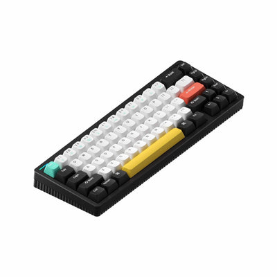 Klawiatura mechaniczna kompaktowa, kolorowe keycapy, czarna obudowa, biurowe akcesorium