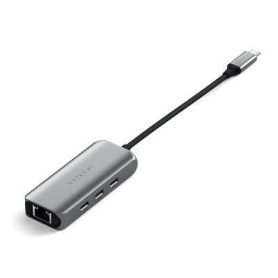 4-portowy hub USB-C z wejściem Ethernet 2,5 Gb do podłączenia akcesoriów biurowych