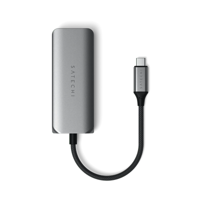 Srebrny hub USB-C z kablem, akcesorium biurowe do laptopa, złącze typu C