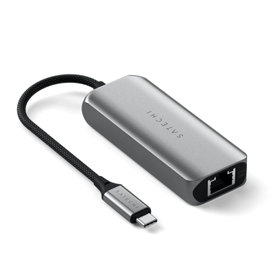 Srebrny hub USB-C z portem Ethernet 2,5Gb, akcesorium do biura i home office