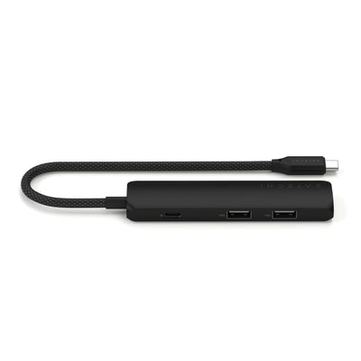 Czarny adapter USB-C 4w1, smukły hub z portami USB i USB-C, akcesorium biurowe