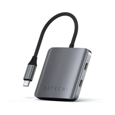 Srebrny hub USB-C z czterema portami, kompaktowy adapter do akcesoriów biurowych